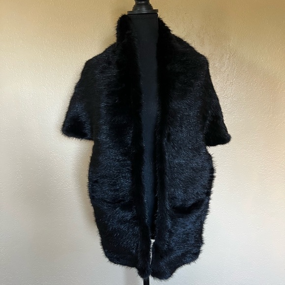 Saks fifth Ave blk mink fur wrap stole cape shrug shawl w/Pockets - Picture 8 of 16